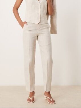 NWT Mango Linen Blend Tailored Pants Business Casual Classic Chic Lightweight 6